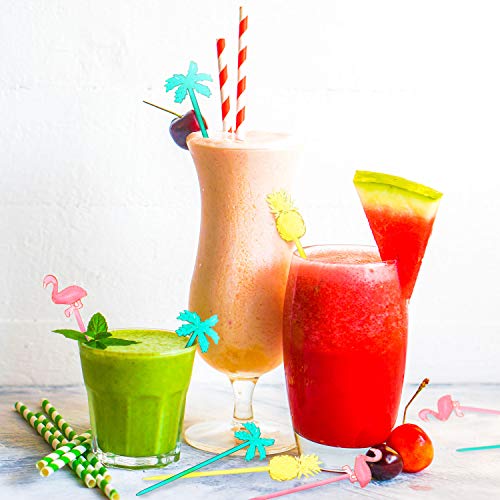 300 Pieces Plastic Cocktail Picks Fruit Stick Appetizer Picks Plastic Drink Picks Flamingo Pineapple Palm Tree Cupcake Toppers For Luau Tropical Hawaiian Pool Party Supplies, 3 Styles #TOP3