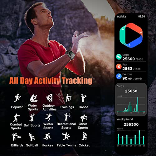meoonley Military Smartwatch para Hombres, Reloj Deportivo con Respuesta/Hacer Llamada IP68 Fitness Tracker podómetro HeartRate Monitor SpO2 para entusiastas del Aire Libre - Imagen 6