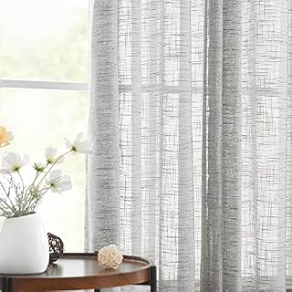 Treatmentex Grey Semi Sheer Curtains Bedroom Living Room 54inch Faux Linen Curtain Panels Light Filtering Burlap Look Window Drapes for Farmhouse Décor Grommet Top 52" W 2 Panels
