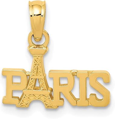 14k Yellow Gold Solid Paris with Eiffel Tower Charm Pendant