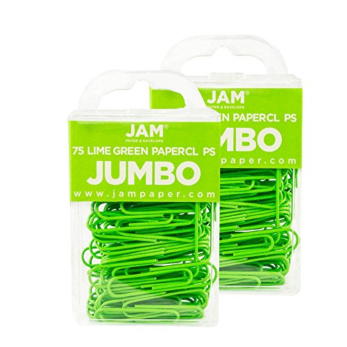 JAM PAPER Colorful Jumbo Paper Clips - Large 2 Inch - Lime Green Paperclips- 2 Packs of 75