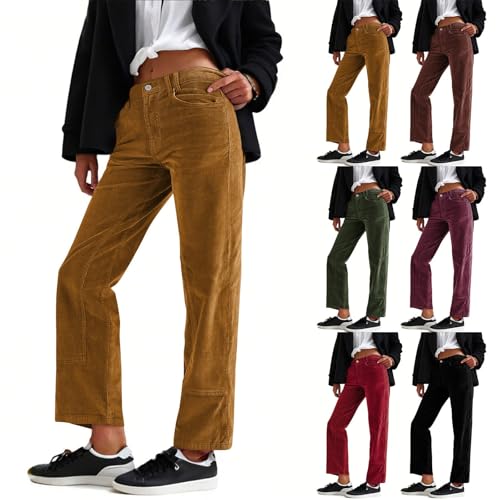 Damen Cordhose, lässig, mittelhohe Taille, gerades Bein, Crop-Hose,...