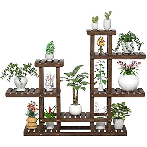 Yaheetech Pflanzenregal Holz, Blumenregal Outdoor, Blumentreppe 6 Ebenen, Pflanzentreppe mehrstöckig Holzregal 120,5x25x96,5 cm, Blumenständer für Garten Wohnzimmer Balkon Innen Cover