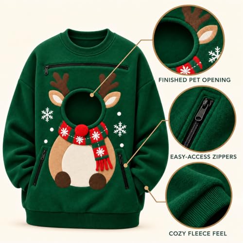 Womens Cat Pouch Hoodie Christmas Santa Dog Pouch Sweatshirts Pet Carrier - image 5