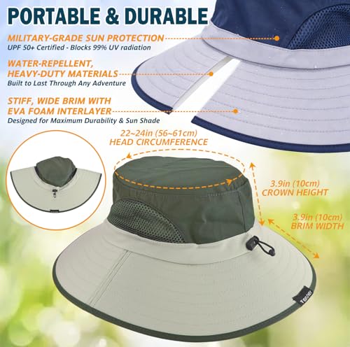 Image of Wide Brim Sun Bucket Hat, Waterproof Boonie Hat for Men & Women | UPF 50+ UV Protection, Adjustable Fit, Chin Strap & Sweatband, Foldable Durable for Fishing Hiking Garden Beach