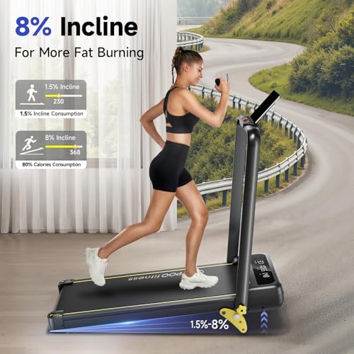 Image of YPOO Foldable Treadmill with Incline, Walking Pad with Handle Bar 3 Level Incline, Portable Folding Treadmills for Home /Office 300 Lbs Capacity, Quiet Desk Treadmill with Remote Control & APP
