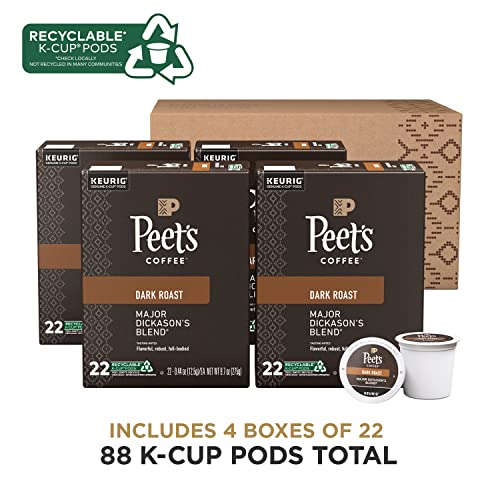 Peet's Coffee, Dark Roast Keurig K-Cup Pods - Major Dickason's Blend 88 Count (4 Boxes of 22 K-Cup Pods)