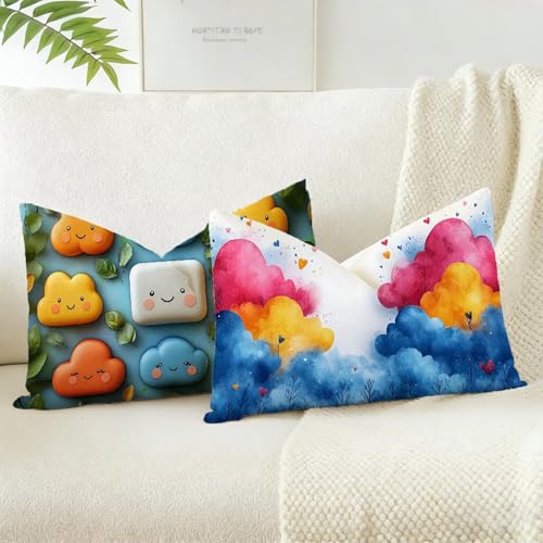 Funda Cojin 25x45 Juego 2, Color Cojines Exterior Jardin Impermeable Terciopelo Fundas de Almohada, Nube Cojines Cama Decorativos, para Primavera Decorativos Salón Dormitorio, Regalos Mujeres D-348