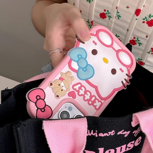 Image of COVERLY for iPhone 12 Pro 3D Cartoon Hello Kitty Case,Full Protective Bow Cat Girly Kitty Doll Back Case Teddy Bear Cute Soft Silicone Stylish Fashion Aesthetic Cover for Apple iPhone 12 Pro