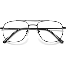 VEVESMUNDO Blue Light Blocking Reading Glasses Pilot Style Metal Frame Large Rectangle Fashion Readers Glasses for Men Women