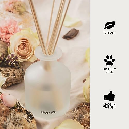 Apotheke Luxury Scented Reed Diffuser for Home, Santal Rock Rose - 6.7 Fl Oz Essential Oil Aromatherapy - 10 Rattan Scent Sticks Room Diffuser - Long-Lasting Fragrance for Bedroom, Home, Bathroom - Thumbnail 3