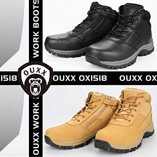 Image of Mens Work Boots, YKK Zipper, Steel Toe Rubber Leather Safety Shoes, Waterproof, Puncture-Proof(Black, OX2518, US 10.5)