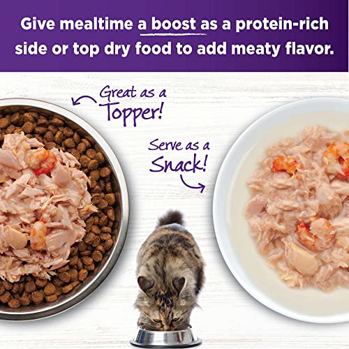 Wellness Bowl Boosters Shreds with Broth Wet Cat Food Topper, Grain Free, Natural, Flaked Tuna and Shrimp Recipe, 1.75 oz, Pack of 12 Pouches - image 5