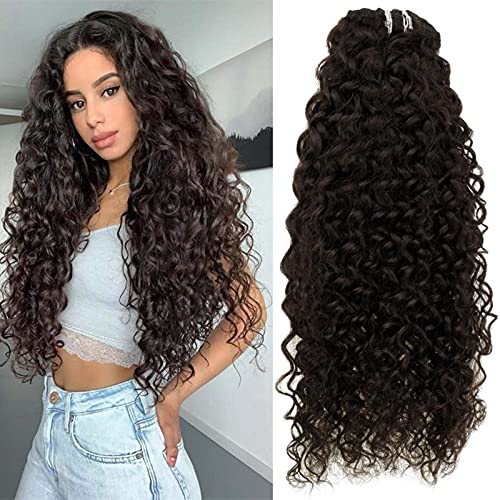Vivien Brown Clip in Wavy Hair Extensions 16inch Remy Brazilian Darkest Brown Hair Extensions Clip in Hair Dark Brown Natural Wave Clip in Curly Hair Extensions Human Hair 120g 7Pcs