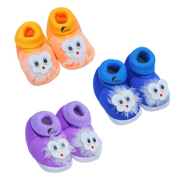 Kids Unisex New Born Baby Cute Printed Stylish Fabric Shoes/Infant Booties/Kids Footwear/Baby Booties/Sandals for All Weather for boy and Girl (Dark Blue:Peach:Purple)-image-5