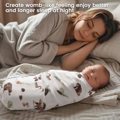 Image of david's kids 100% Cotton 3 Pack Baby Swaddle Wrap for 0-3 Months, Soft Breathable Swaddle Blanket for Newborn Infant, Adjustable Baby Wrap Sleep Sacks for Boys Girls, Newborn Essentials, Woodland