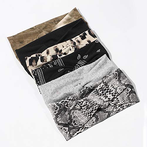 6 Pack Wide Boho Headbands for Women - Soft Yoga Elastic Hair Bands for Girls Workout Running Sport Headwrap Non-slip Breathable (Printed)