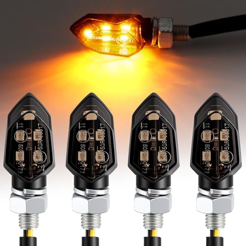 EYPINS Indicatori di Direzione per Moto,Frecce Moto Omologate E24,5 LED Mini, Set da 4 Pezzi Impermeabili IP65 per 12V DC,Bullone M8/Cavo da 50 cm