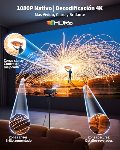 Miniatura 3 de Proyector 4k Netflix Ready Tv Directo Proyector Portatil App Integrada Auto Focus Keystone 1080p Fhd Nativo Con Hdr10, Giro 330 Wifi Bluetooth Mini Proyectors Projector Cine En Casa Exterior Hdmi