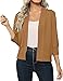 Cropped Cardigan for Women 3/4 Sleeve Open Front V Neck Sweaters Lightweight Ribbed Knit Sweater Spring Outwear (Coffee 2,Large)