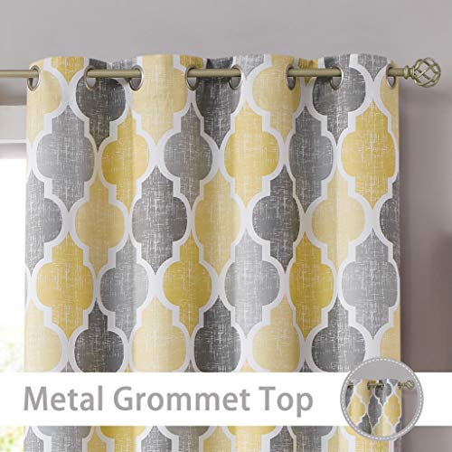 Beauoop Moroccan Blackout Curtain Panels For Sliding Patio Door Lattice Geo Print Extra Wide Light Blocking Thermal Insulated Drapes Room Divider Grommet Window Treatment, 100 X 84,Yellow Gray,1 Panel #TOP7