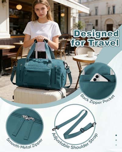 Image of Gym Bag for Women,Travel Duffel Bag with Shoes Compartment Personal Item Carry On Overnight Bag for Mens Weekender Bag Training Handbag Sports Gym Tote Bag Yoga Bag Peacock Blue