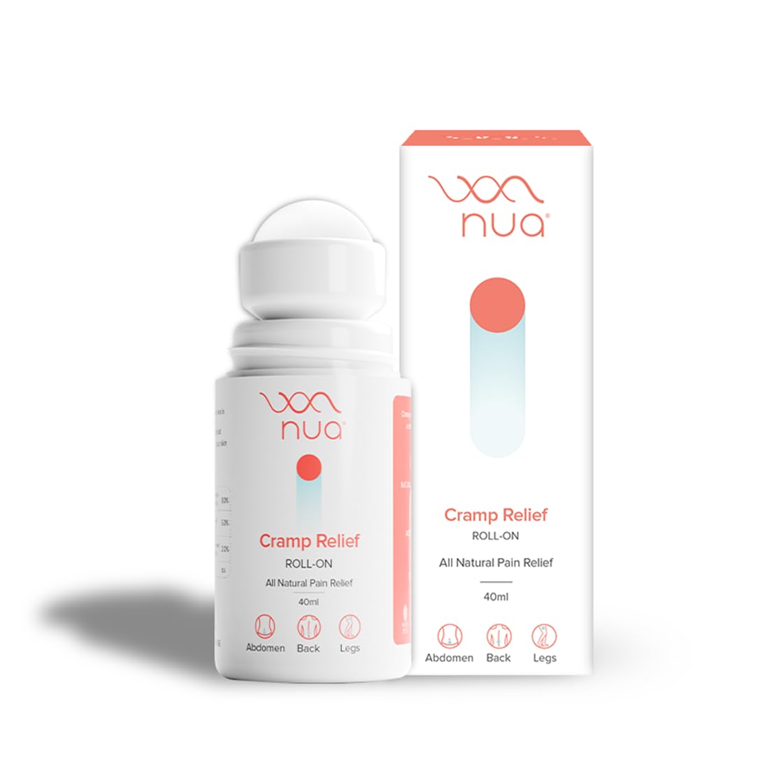 Cramp Relief Roll-On by Nua | Quick Relief | All Natural | For Abdomen, Back and Leg Pain | Absorbs Easily | Stain-free | Safe on Skin