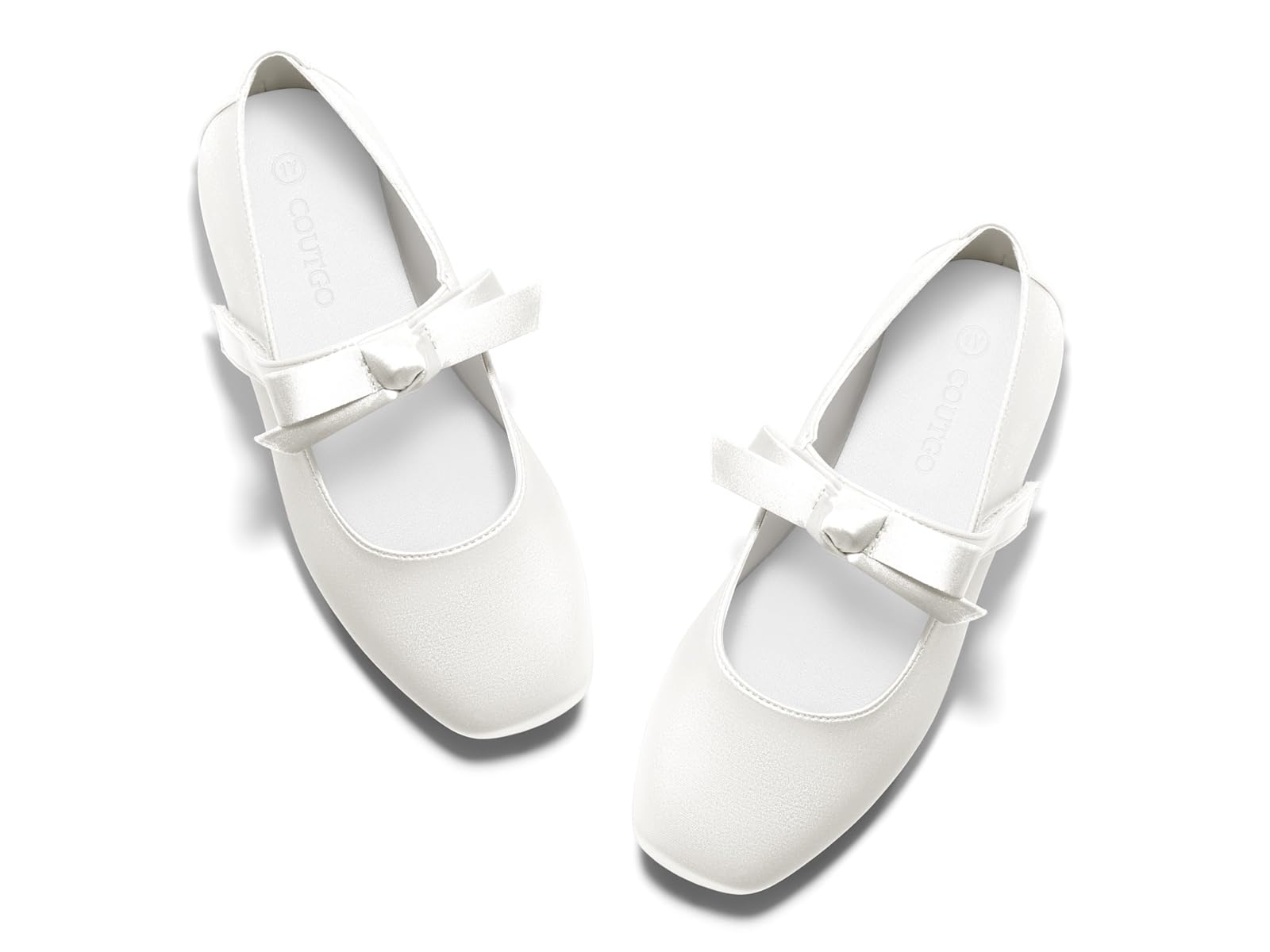Coutgo Girls Mary Jane Dress Shoes Flower Girl Shoes Bow Satin Ballet Flats for Party Wedding School Shoes