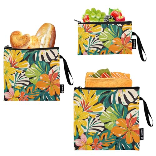 Pack de 3 Bolsas Reutilizables para Bocadillos con Flores Hawaianas miniatura 2