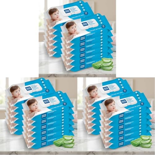 Image of Mee Mee Wet Wipes for Baby Skin with Aloe Vera | 72 Wipes x Pack of 36 (864 Wipes) | Paraben Free, Fragrance Free, pH Balanced, Dermatologically Safe, Baby Wipes Combo | Pack with Lid