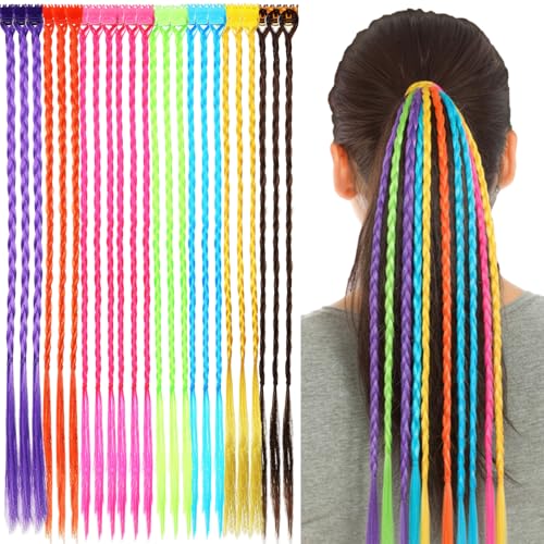 Bememo 21 Pieces Colored Braids Hair Extensions with Clip Rainbow...