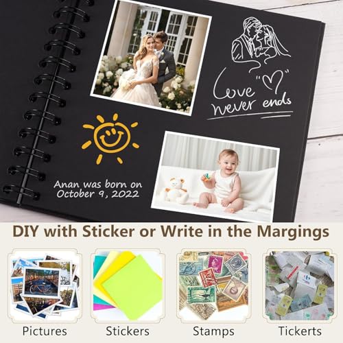 Kleines Fotoalbum zum Selbstgestalten,Scrapbook mit 40 Seiten Fotobuch,Leeres Ringbuch zum Einkleben,Spiralalbum für Geburtstag und Freund,Hochzeit Memory Fotobuch in Schwarz