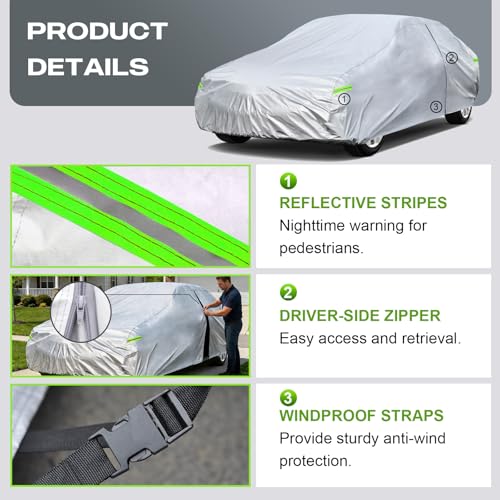Image of Kaugung Car Cover Custom Fit for Chrysler Crossfire (2003-2007), 6 Layers Waterproof All Weather for Automobiles Full Exterior Cover Rain Sun Snow Protector with Door Zipper. Silver