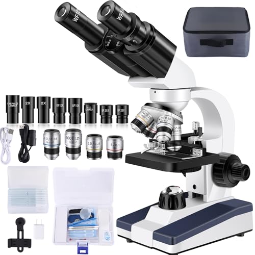 Image of Microscope for Adults WF10x and WF25x eyepieces Compound Microscope with Microscope Slides, Microscope Kit for Kids Students Home School