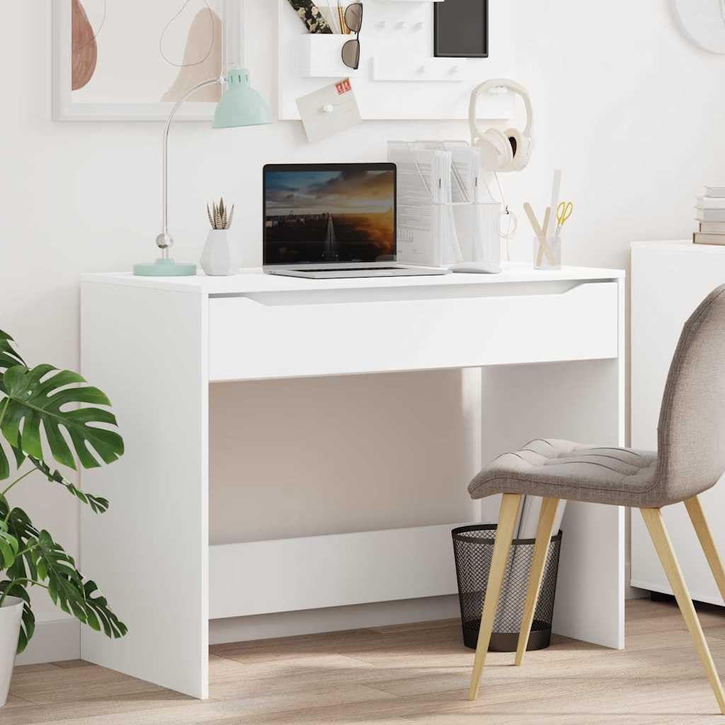 Scrivania con cassetti, bianca, 100 x 50 x 78 cm, in legno, scrivania da ufficio, postazione di lavoro con cassetto e ripiano per laptop, computer, monitor, organizzazione