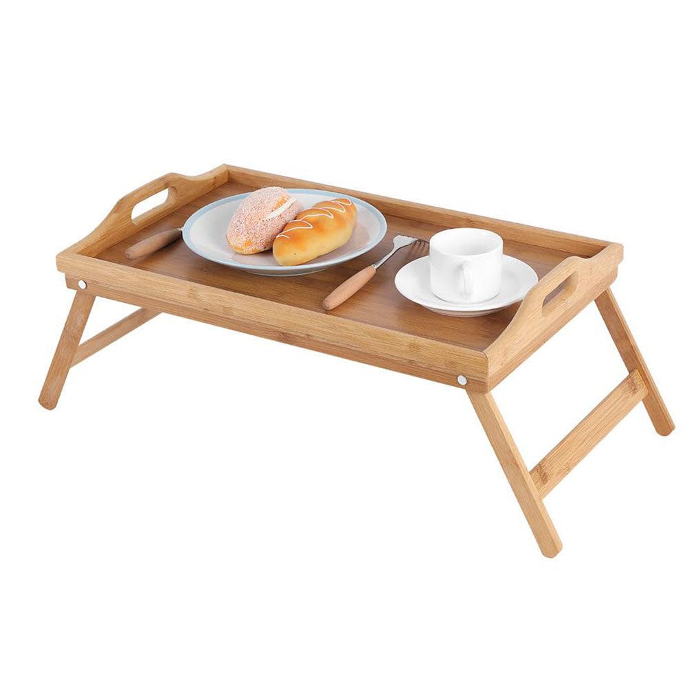 Muddy Hands Brown Eco Friendly Bamboo Wood Large Bed Tray Breakfast Lunch Dinner Lap Serving Tv Table Laptop Notebook Desk
