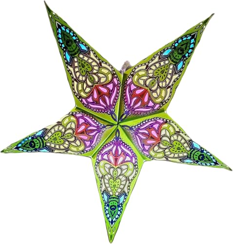 Image of Paper Star Lantern Lampshade, 60 cm, Hanging Decorations for Christmas, Wedding, Home, Party (Glitter Lime Green)