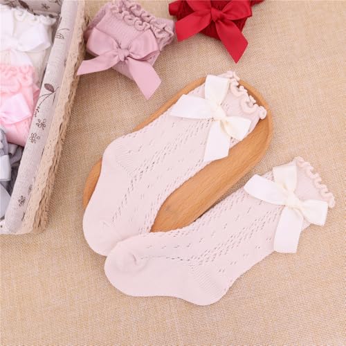 Sugarmelon Baby Girls Ruffle Socks with Bows Infant Toddler Kids Long Stockings Mesh Knee High Socks3