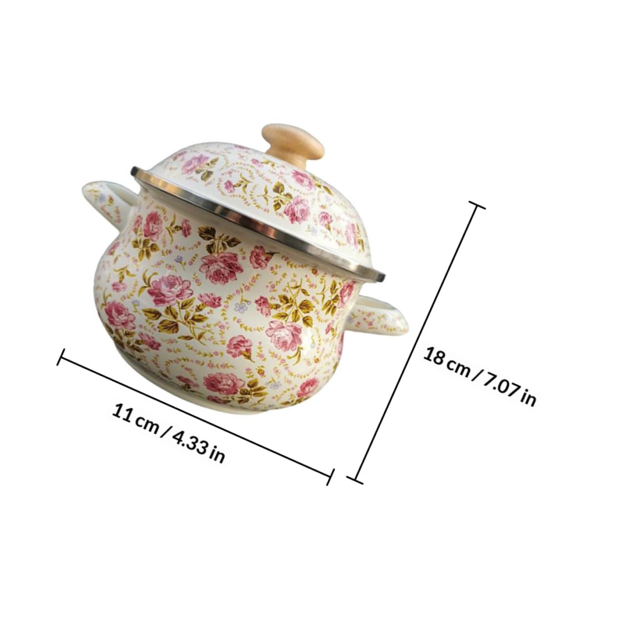 SHERCHPRY Pentola per Zuppa Casalinga in Smalto 18 Cm Doppia Maniglia e Coperchio, Pentola per Brodo Domestica a Fondo Piatto, Utensile da Cucina Pratico per Pasta, Riso e Zuppe