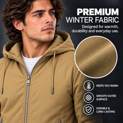 MIA FASHION Store MIA FASHION Men's Winter Hooded Jacket Khaki 2XL - Image 3