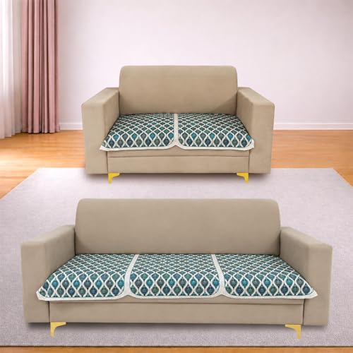 Image of Homerz Premium 'Maharaja Paradise Series' Sofa Cover | Net Fabric Sofa Cover | Washable, Anti-Dust Backed & Wrinkle Resistant Cover (Aqua Lattice, 5 (3+2) Seater, Only Seat Cover)