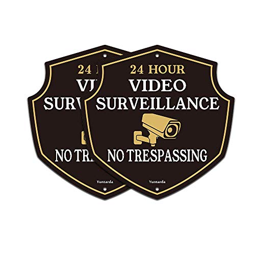 Video Surveillance Signs,Yuntarda 30X30CM (2-Pack) No Trespassing Sign Aluminum Metal Sign UV Print Weather Resistant Safety Signs Pre-drilled Holes for Easy Mount for Wall Fence or Gate