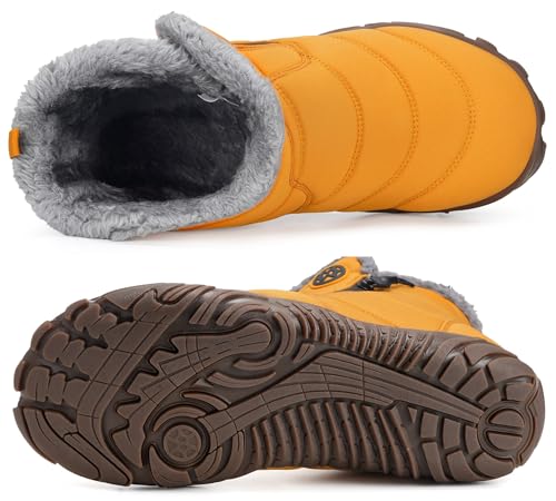 Minimalist Barefoot Winter Shoes Snow Boots Wide Width Waterproof Slip on Outdoor Sneakers Zero Drop Sole Warm Fur Lined Ankle Booties with Arch Support,47 Yellow-Matte3