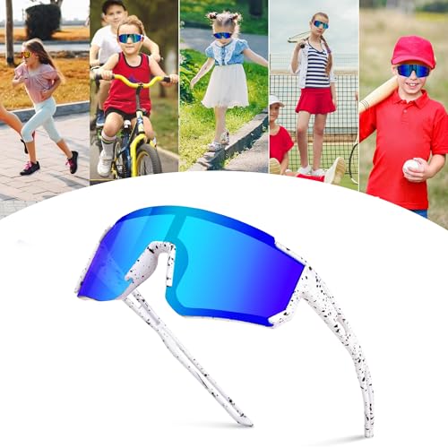 YEAMLTE Gafas Ciclismo Niño, Gafas de Sol Infantiles, Gafas de Bicicleta para Niños, Protección UV 400 para Niños y Niñas para Deportes Al Aire Libre, Ciclismo, Tenis, Running (Blanco) - imagen 7