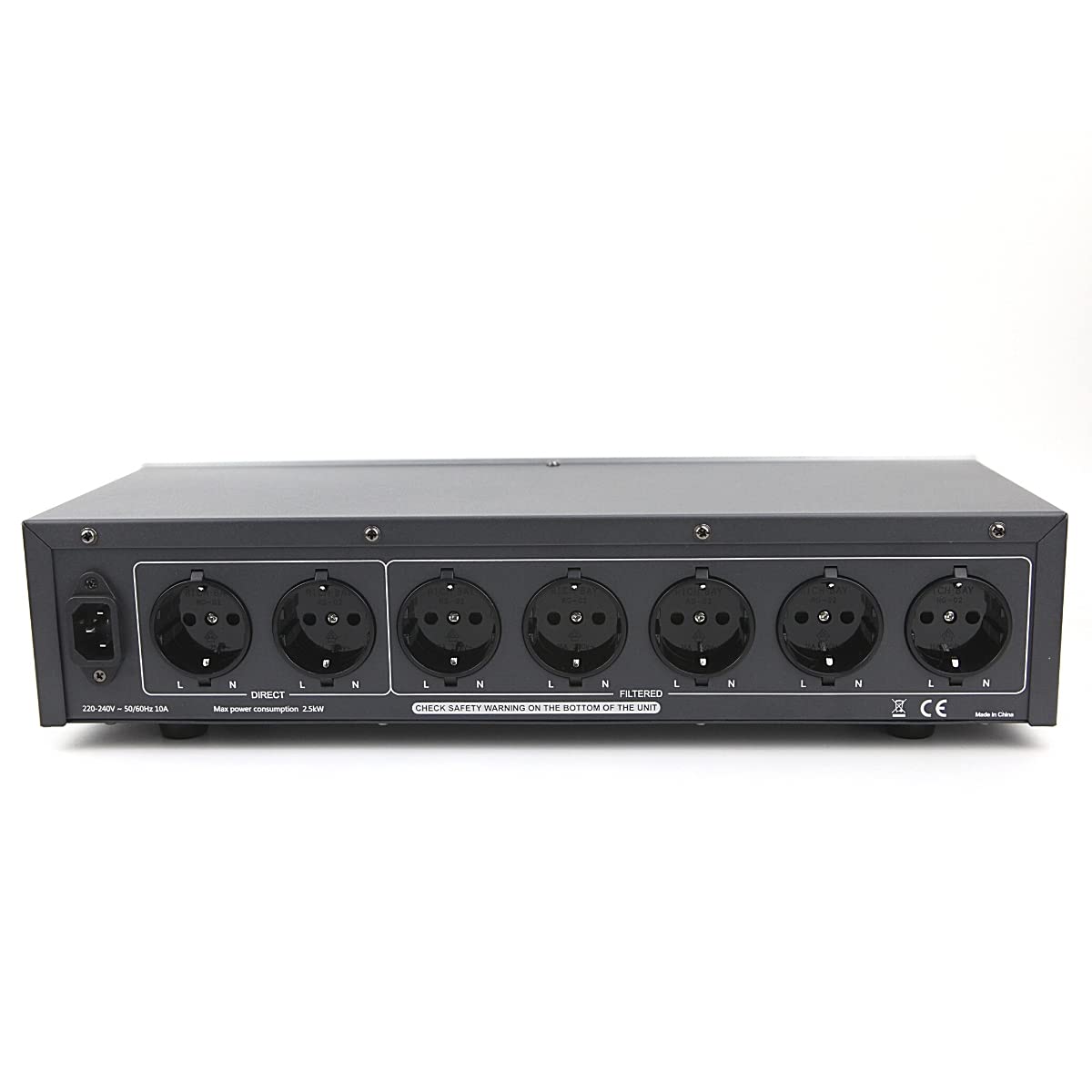 WAudio Filtre de ligne HiFi W-6000S, 7 Prises Multiples avec Voltmètre, Protection contre les Surtensions et Lumière de Phase (Argent)
