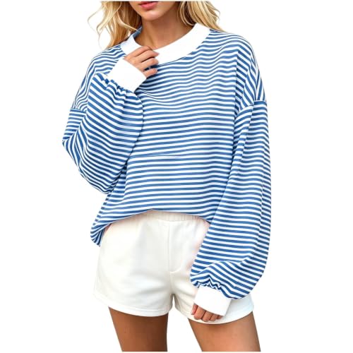 Mock Neck Sweatshirt for Women Striped Oversized Casual Pullover Tops - image 1