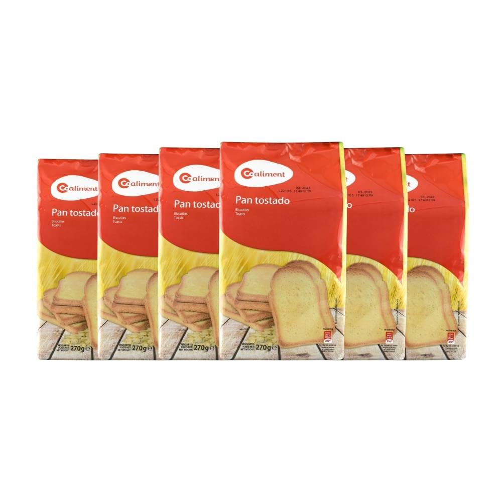 Pan tostado Coaliment 270 g pack de 6-30 Unidades por Paquete (180 Tostadas Total) | Crujiente y Dorado | Ideal para Desayunos y Aperitivos | Larga Duración