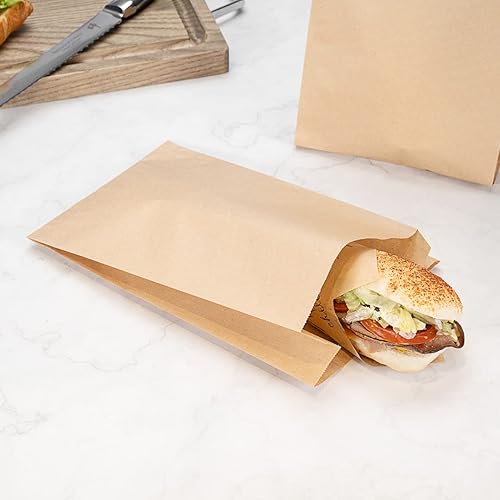 Miniatura 4 de Restaurantware Bag Tek - Bolsas de papel de 7.1 x 3 x 11 pulgadas para aperitivos, 100 bolsas desechables para papas fritas, a prueba de grasa para