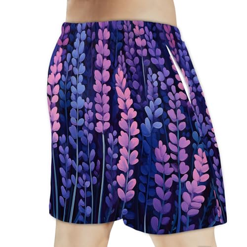 Men's Swim Trunks Size S Flowers Lavender with Mesh Lining Soft Breathable Quick Dry Beach Shorts3