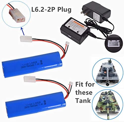 Miniatura 7 de CBB Batería de iones de litio de 7.4V 5600mAh de gran capacidad para Heng Long 3818 3889 3809 RC Tank L6.2-2P Plug 2 Pack con cargador de equilibrio